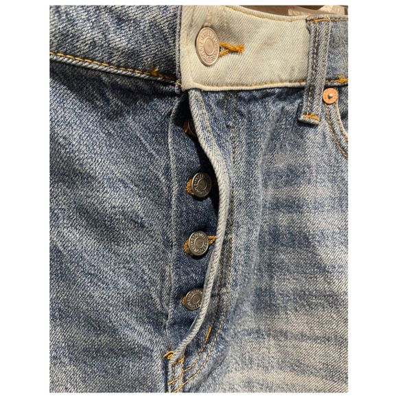 WE THE FREE Patchwork Denim Blue Button Fly Pockets Mini Skirt - Picture 3 of 4